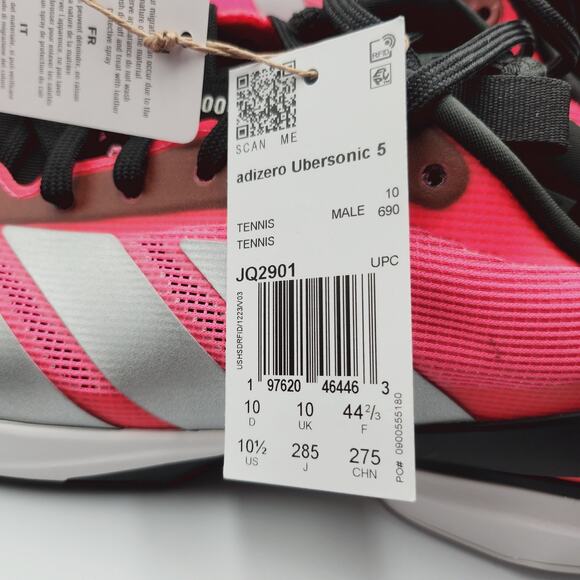 Men Sz 10.5 Adidas Tennis Court Shoes Adizero Ubersonic 5 JQ2901 Pink/Black Auth main image 4